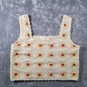 Rebelion Womens S Crochet Knit Crop Boho Floral Top Tank